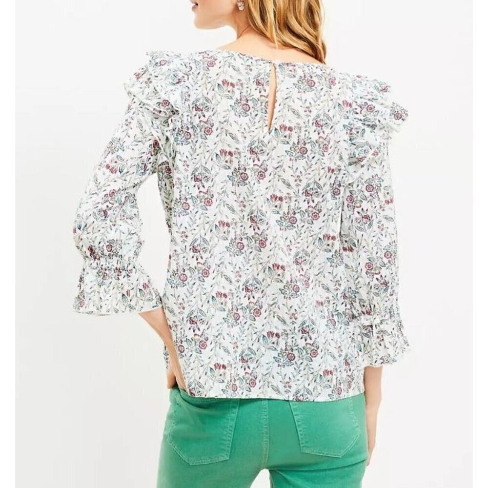 LOFT Top Womens Large Floral Ruffle Swiss Dot Prairie Cottagecore Romantic - Picture 7 of 10